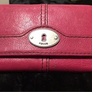 Vintage pink fossil wallet key hole zipper 4 fold card holders organizer